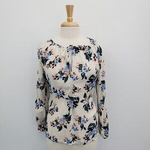 Lucky Brand Womens Floral Keyhole Neck Popover Blouse Top Size L Long Sleeve